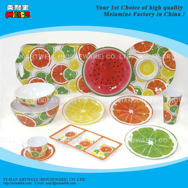 Melamine Tableware, Dinnerware, Dinner Set, Plate, Bowl, Cup, Mug, Tray, Kids Set, Fruit, Citrus