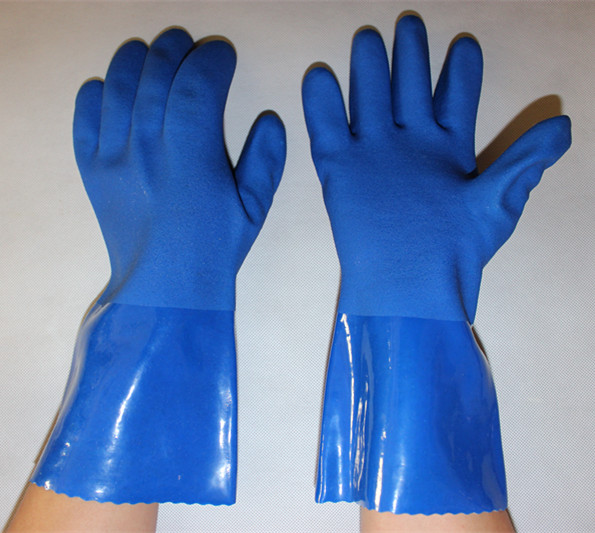 30cm Blue PVC Fully Coated Double Dipped Sandy Finish Chemical Resistant Work Gloves