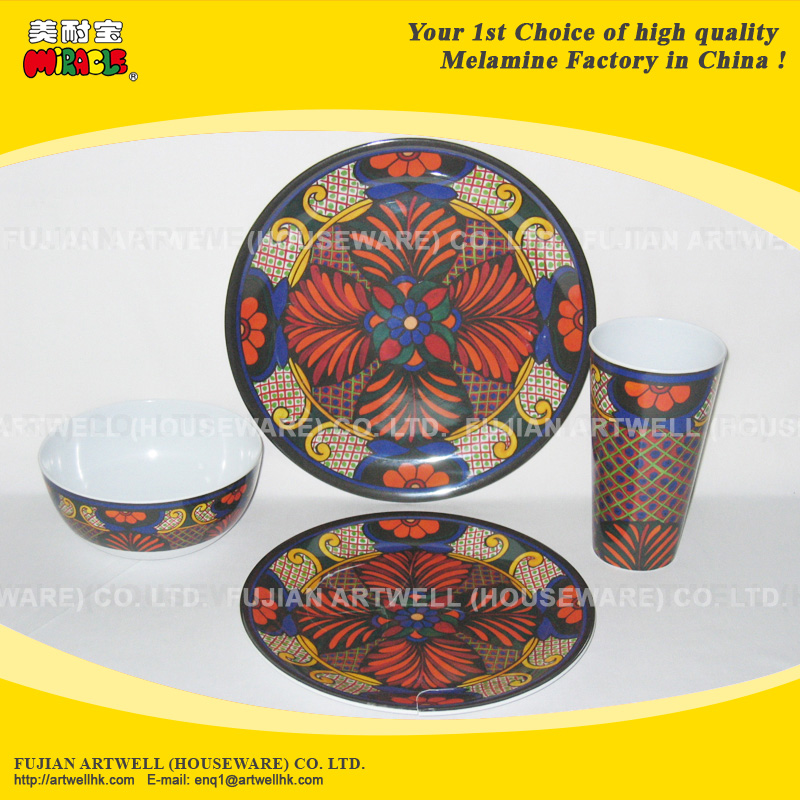 Melamine Tableware, Dinnerware, 16 Pc Dinner Set, Plate, Bowl, Cup, Mug, Tray, Pet Bowl