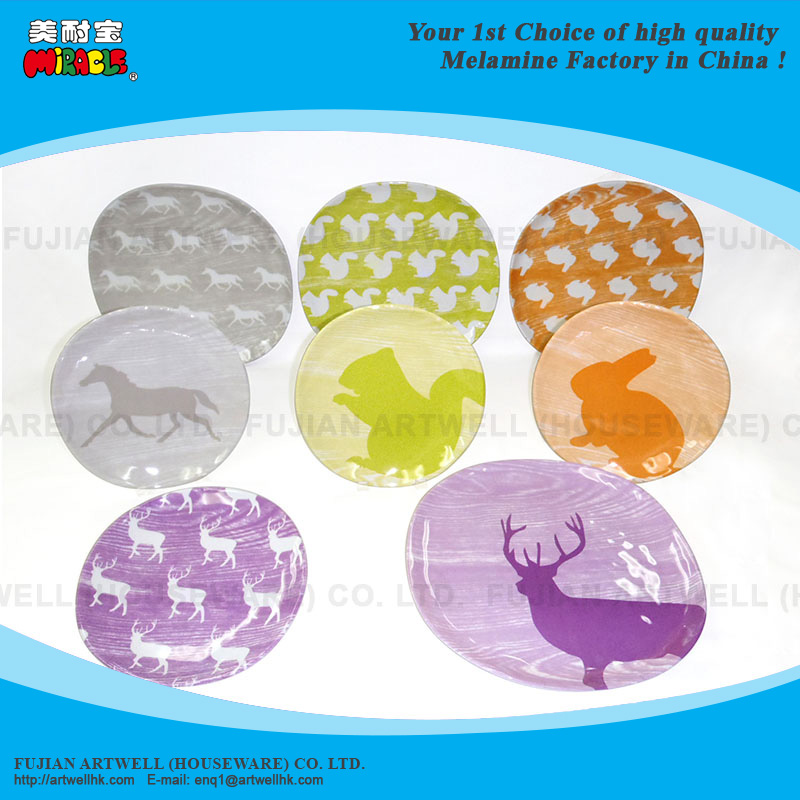Melamine Plate And Bowl / Melamine Dinner Ware With Animal Design In Organic Hammered Shape