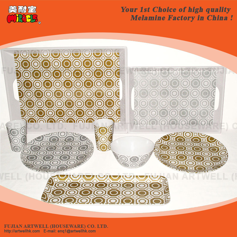 16 Pcs Melamine Dinner Set / Melamine Tray With Handle