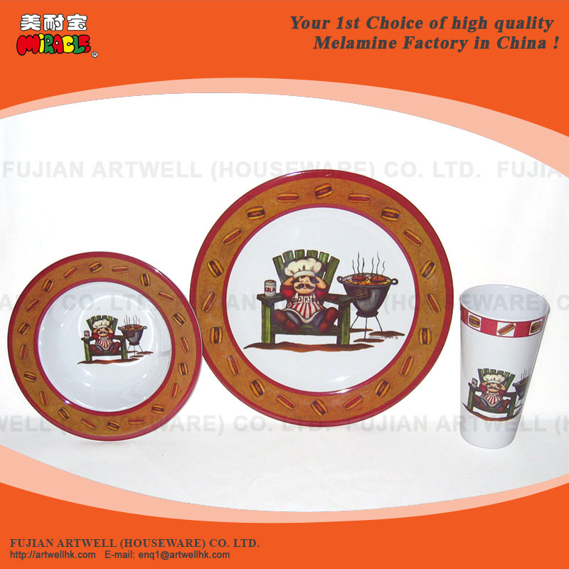 Melamine Tableware, Dinnerware, 16 Pc Dinner Set, Plate, Bowl, Cup, Mug, Tray, Pet Bowl