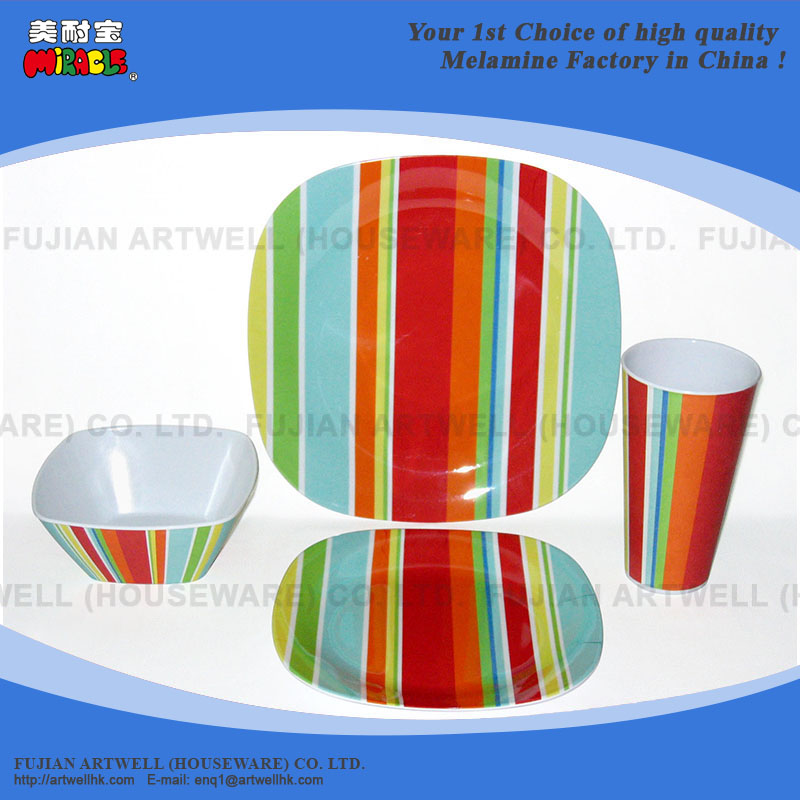 Melamine Tableware, Dinnerware, 16 Pc Square Dinner Set, Plate, Bowl, Cup, Mug, Tray, Pet Bowl