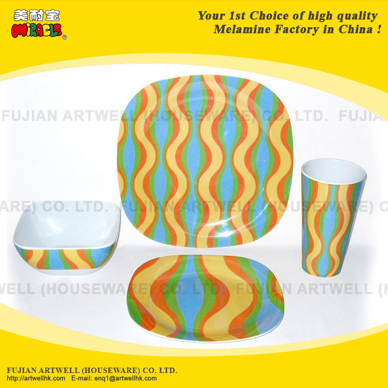 Melamine Tableware, Dinnerware, 16 Pc Square Dinner Set, Plate, Bowl, Cup, Mug, Tray, Pet Bowl