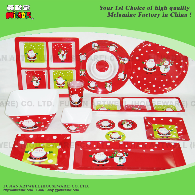 Melamine Tableware, Dinnerware, Dinner Set, Plate, Bowl, Cup, Mug, Tray, Christmas, Santa, Snowman