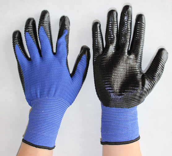 Blue nitrile palm coated smooth finish with U3/zebra liner work glove
