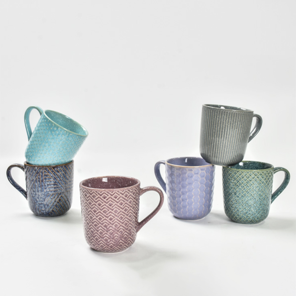 Set of 6 Reactive Glaze Mug with Emboss