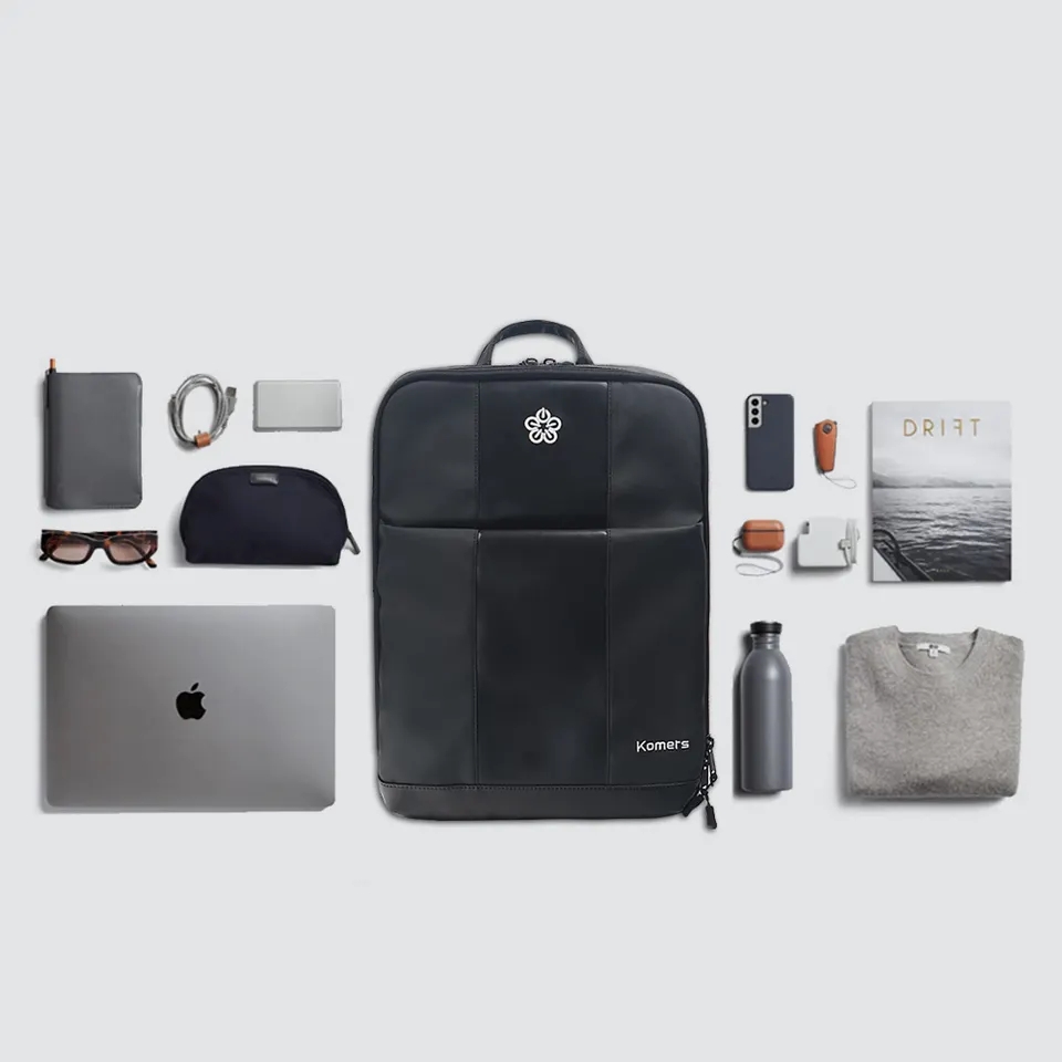 Wholesale Custom Logo black PU Waterproof MEN business Laptop Backpack