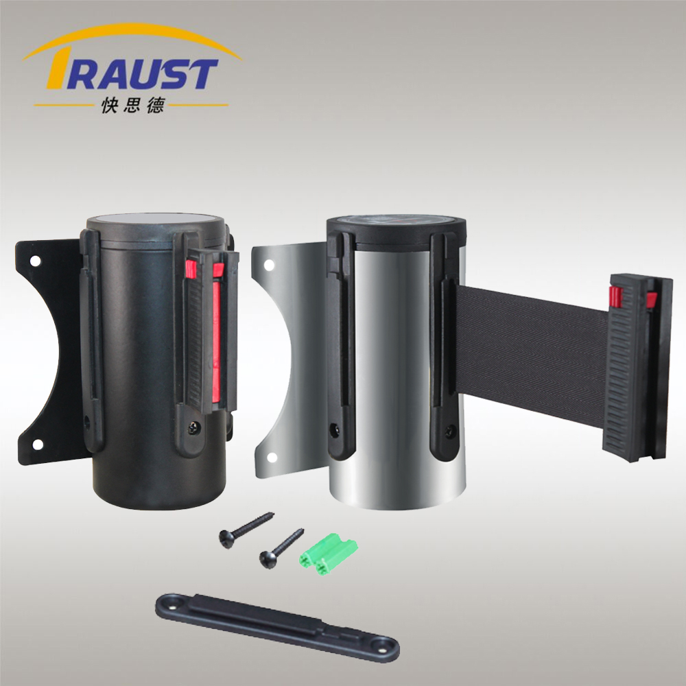 wall mounted retractable belt barrier stanchion