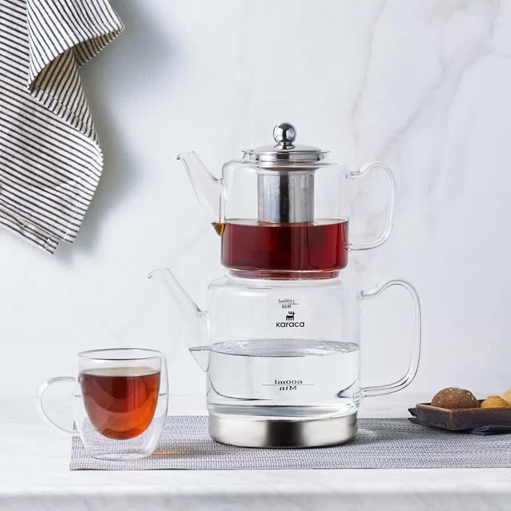 Double Pyrex Glass Teapot Set