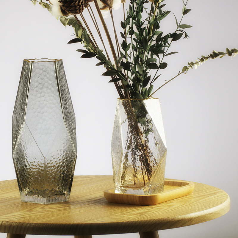 EU painted gold geometric glass vase flower plant creative simple modern home furnishing handicrafts