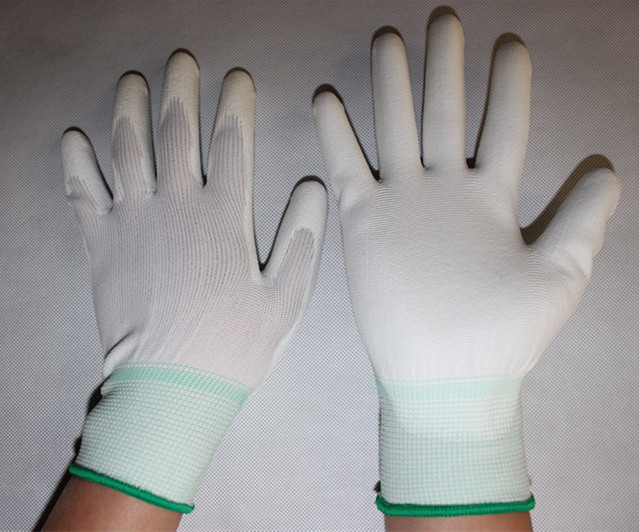White PU palm coated working gloves for anti static and breathable