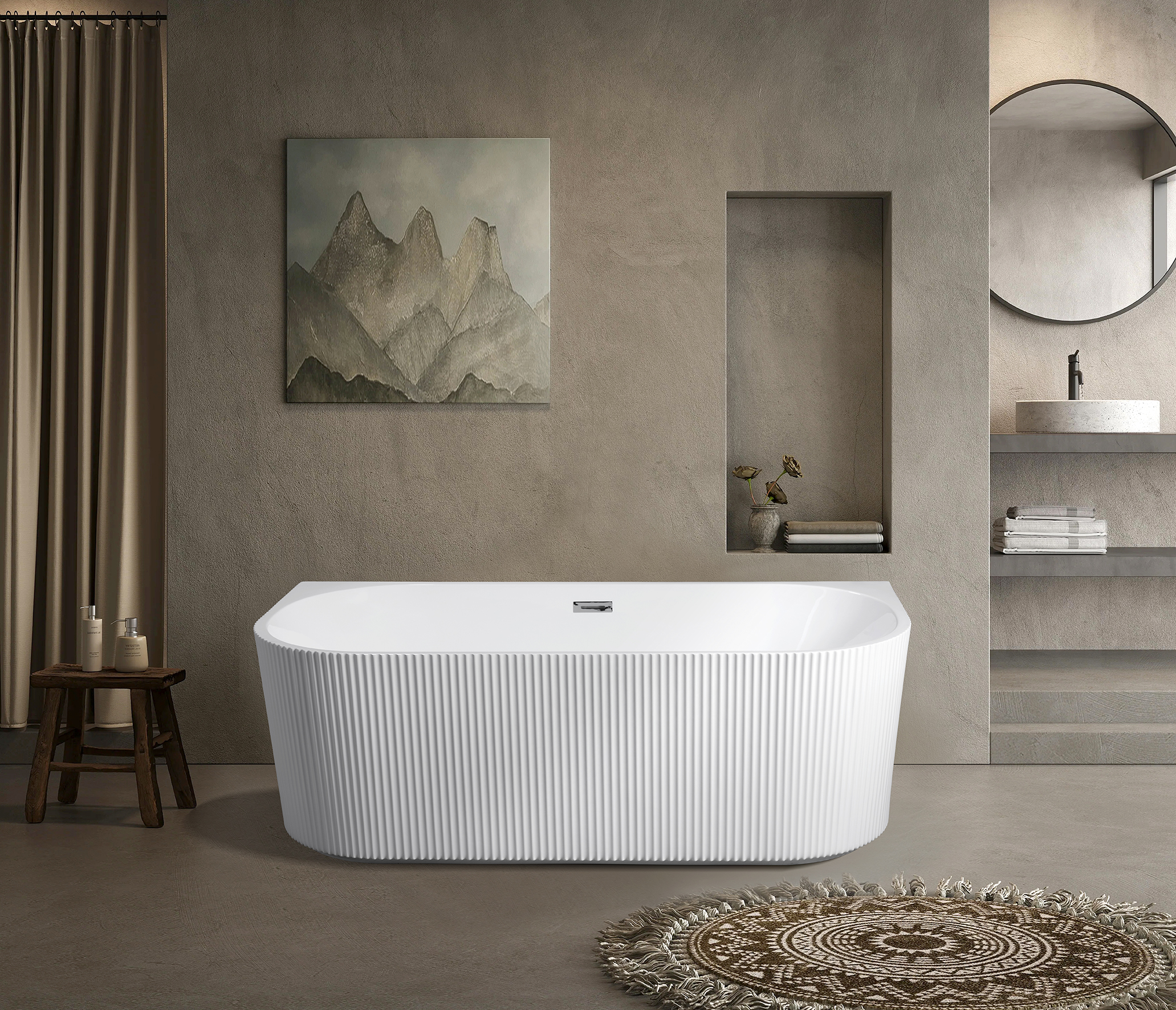 MESA C-4220-17 freestanding bathtub with white vertical pleat