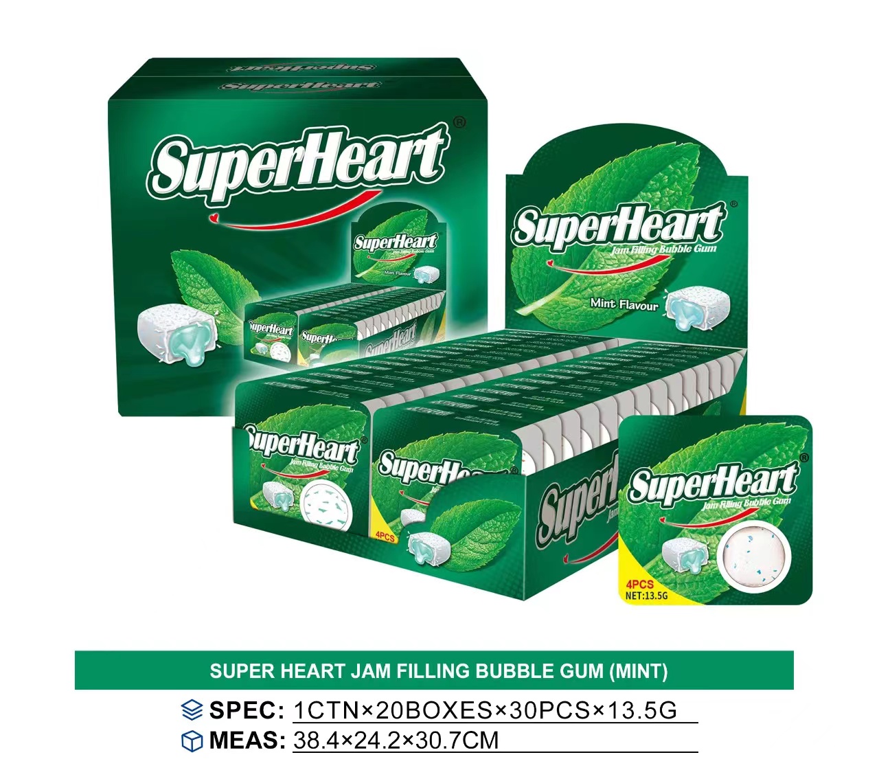 SUPER HEART BUBBLE GUM （Mint Flavor)