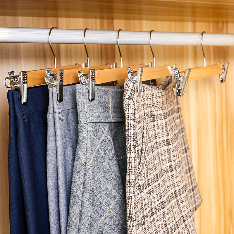 Anti-slip Women Men Lady Kids Child Pants Trousers Natural Trouser Wood Wooden Hangers with clips