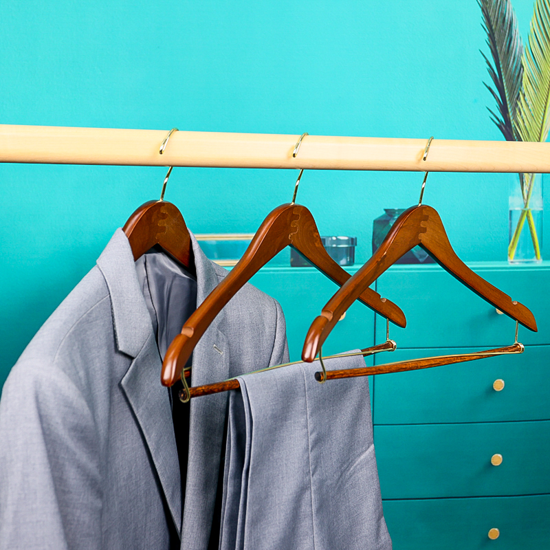 Custom Antique Luxury Maple Wood Pants Hnager Garment Coat Hangers with Locking bar Trouser Device