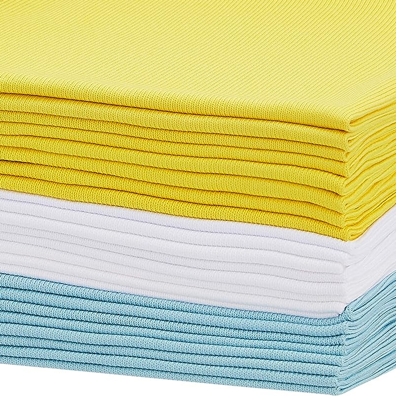 Microfiber Glass Fabric Cleaning Cloth, Blue/Yellow/White, 24-Pack