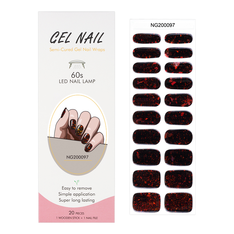 Bulk Nail Wraps Semi Cured Nail Strips Brocade Nails, Cinnabar Charm