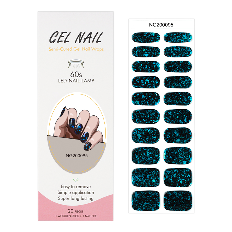 Nail Wraps Wholesale Semi Cured Gel Nails Brocade Nails, Blue Charm
