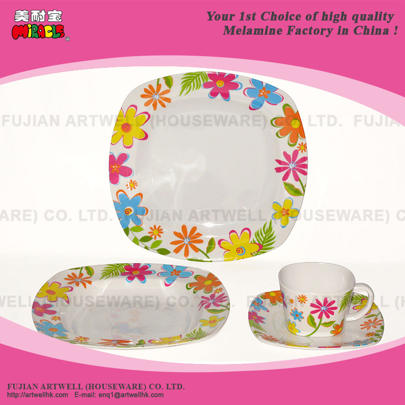 Melamine Square Plate Square Cup & Saucer Dinner Set