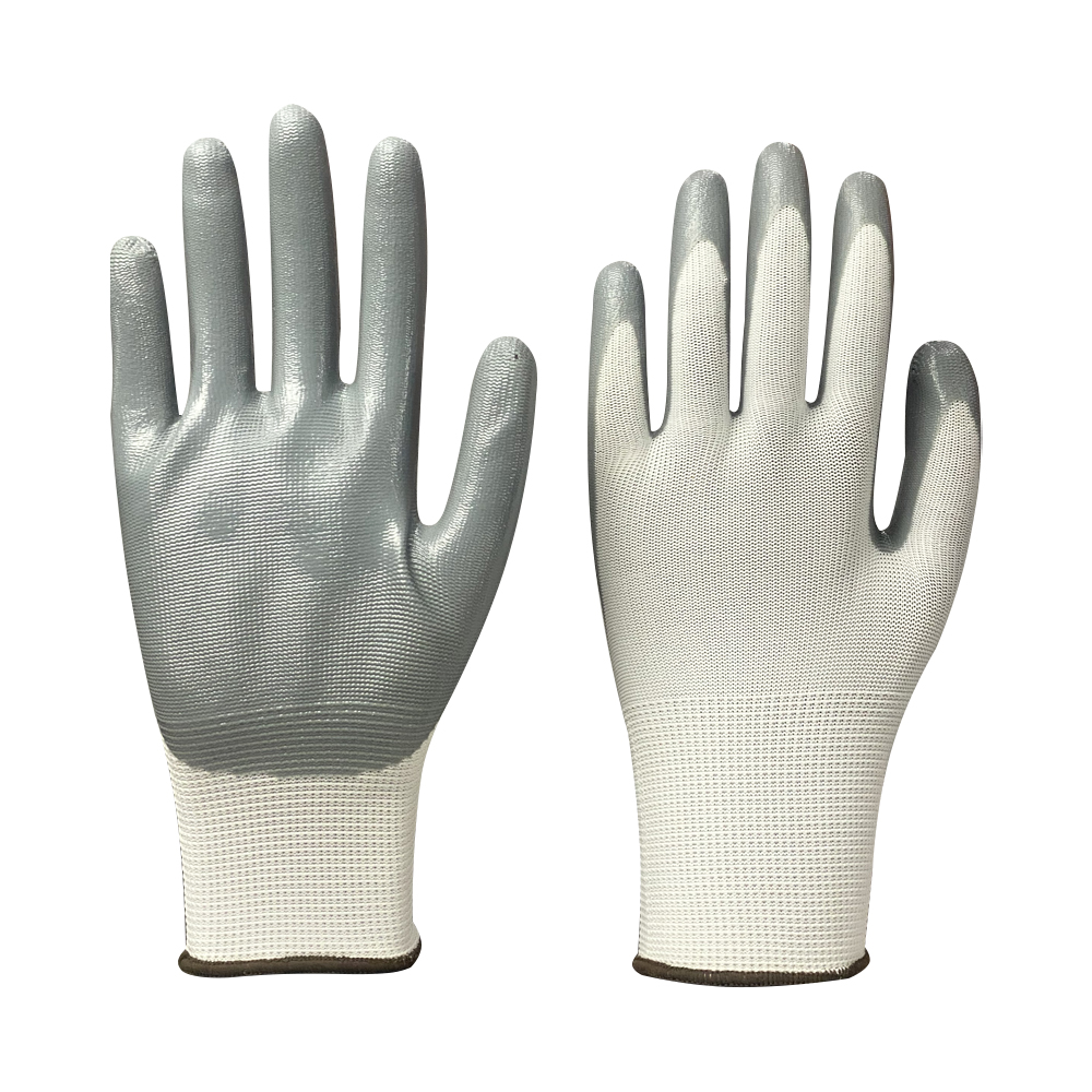 Hot Selling Safety Working Gloves Industrial Grey Nylon Nitrile Coated Gloves
