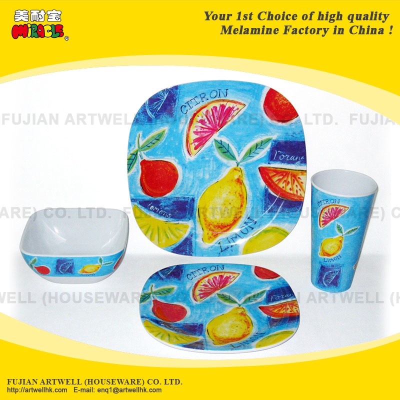 Melamine Tableware, Dinnerware, Dinner Set, Plate, Bowl, Cup, Mug, Tray, Kids Set, Lemon, Citrus