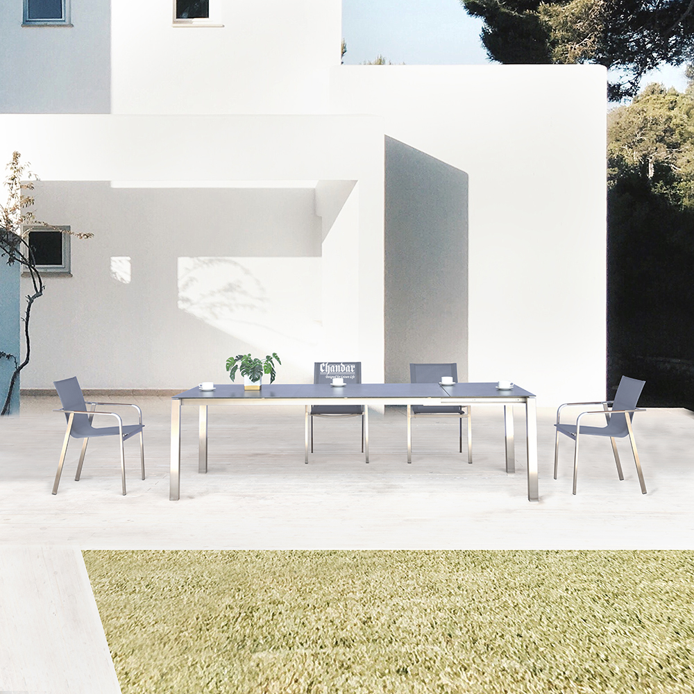 Outdoor stainless steel extendable table and chair