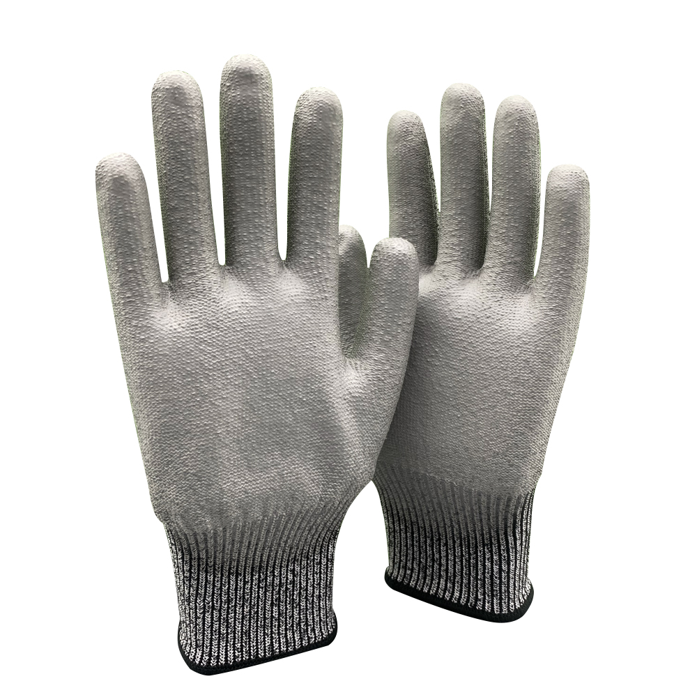Grade 5 cutting resistant Hppe gloves PU coated cutting resistant gloves