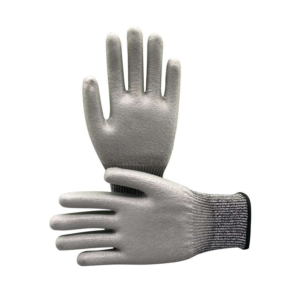 Zhongshang Grade 5 cutting resistant Hppe gloves PU coated cutting resistant gloves
