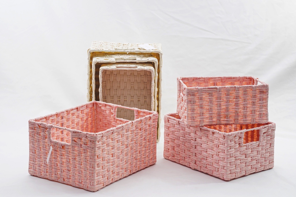 Rectangular Wicker Storage Basket with Handles, Waterproof Plastic basketGH23394