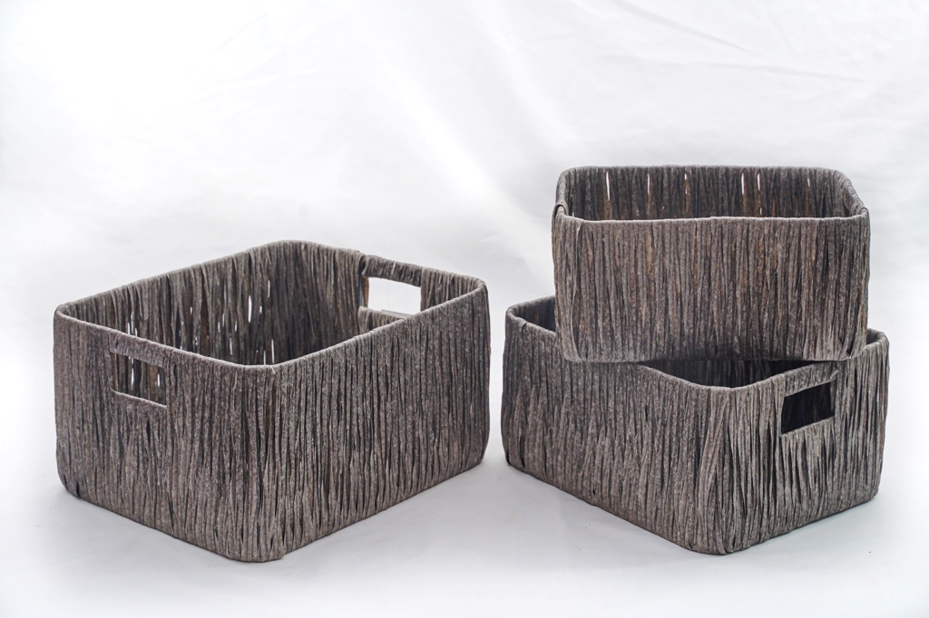 Rectangular Wicker Storage Basket with Handles, Waterproof Plastic basket GH23405