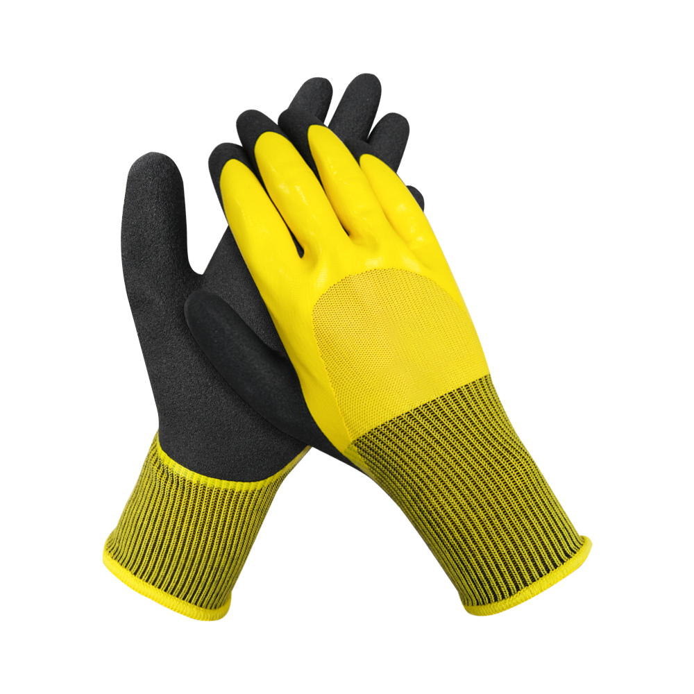 Zhongshang Direct Factory Double Immersed Sand Latex Rubber Full Coat Waterproof Safety Work Gloves