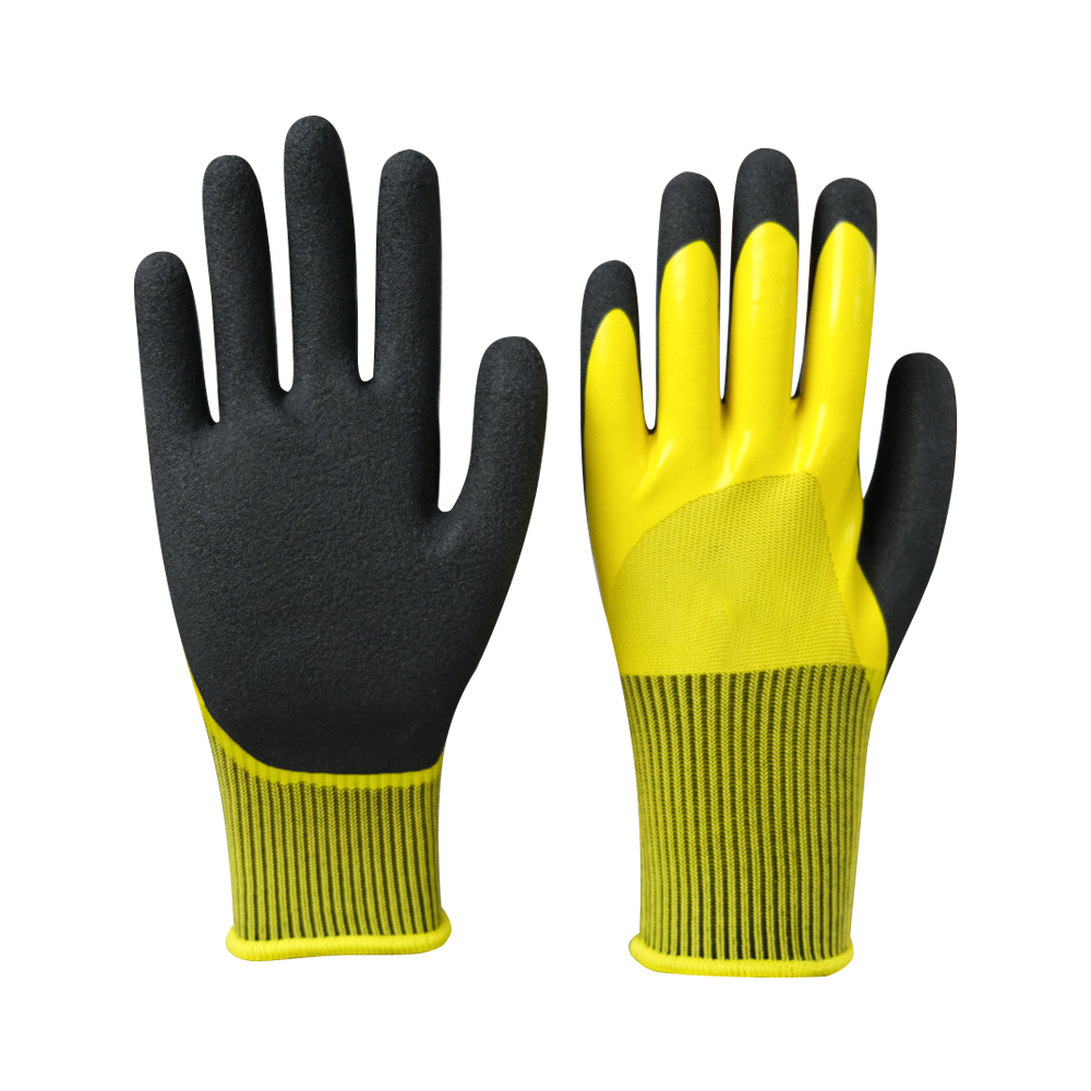 Direct Factory Double Dipped Sandy Latex Rubber Full Coated Waterproof Safety Work Gloves