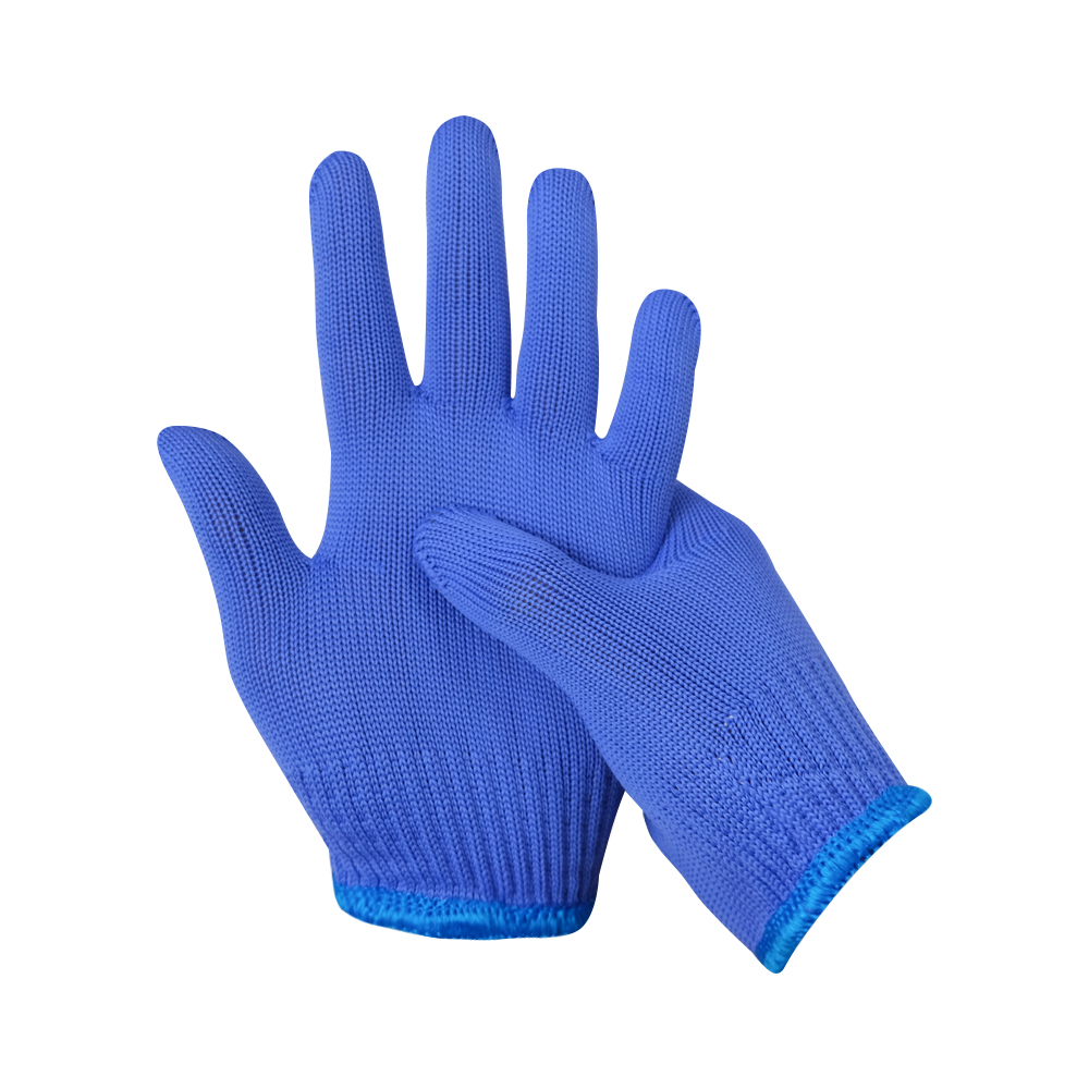 Hot selling blue nylon knitted work, construction, and home gloves in China