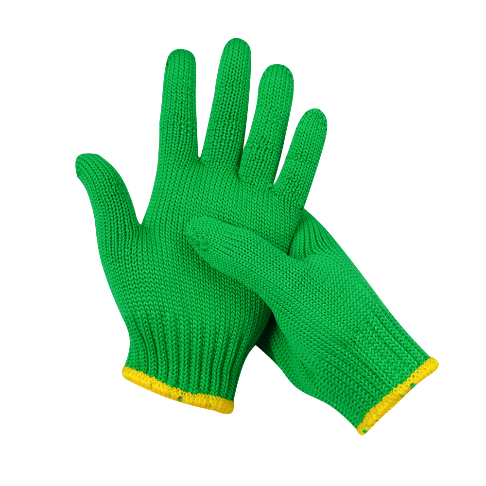 Zhongshang Hot Selling Green Nylon Knitted Work Gloves for Construction and Other Purposes