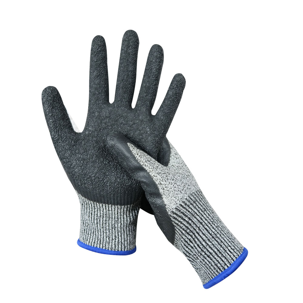 Zhongshang Customized Cotton Rubber Coating Pleated Latex Construction Safety Work Gloves