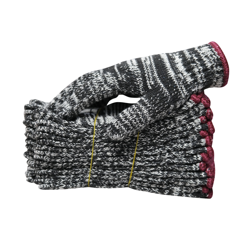 Zhongshang Custom Logo Cotton Knitted Safety Work Gloves Mixed Color Black and White Cotton Gloves