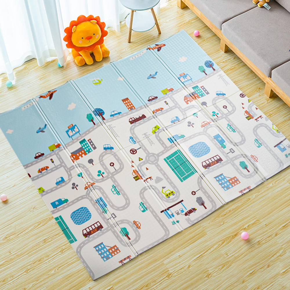 Modern City Rail transit Road Kids Carpet Rugs Waterproof Tasteless Baby Play Floor Foldable Mats