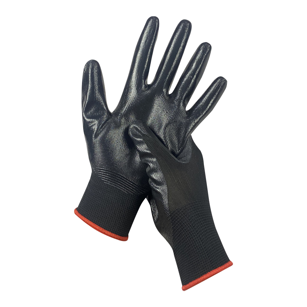 Zhongshang Cheap Customized Black Polyester Nylon Nitrile Coating Safety Construction Work Gloves