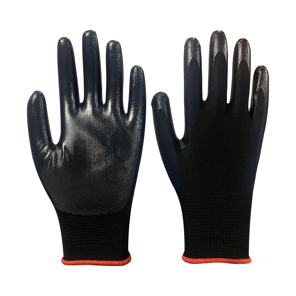 Cheap Custom Black Polyester Nylon Nitrile Coated Construction Work Gloves Safety Industrial