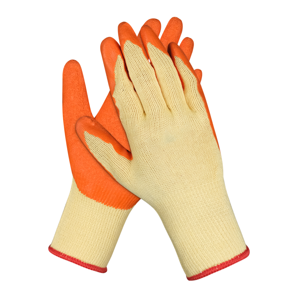 Zhongshang Orange Wrinkled Gloves Industrial Rubber Coated Cotton Safety Latex Work Gloves