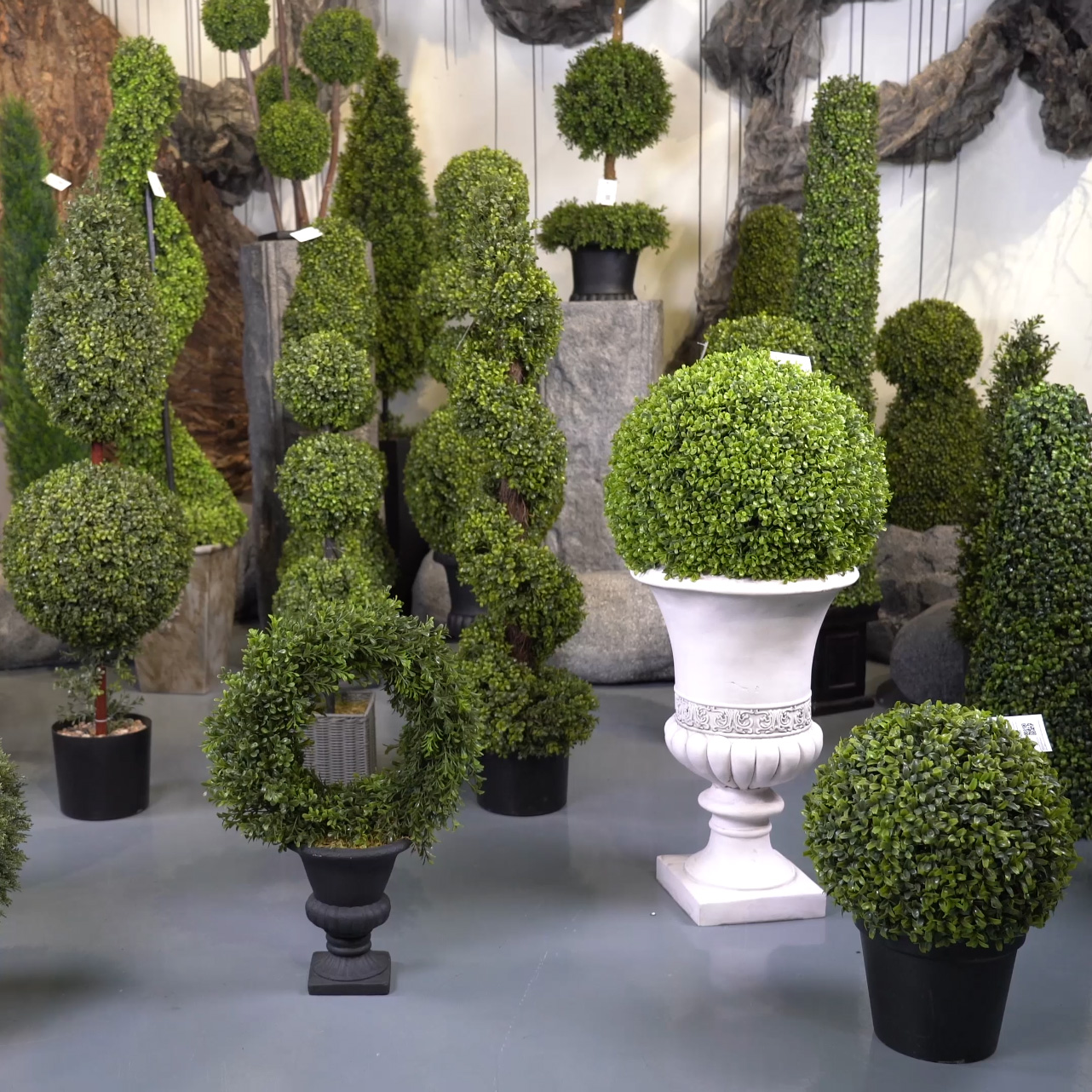 Artificial Topiary Cedar Tree Boxwood Triple Ball Potted Shrubs UV Resistant Bushes Plant Outdoor