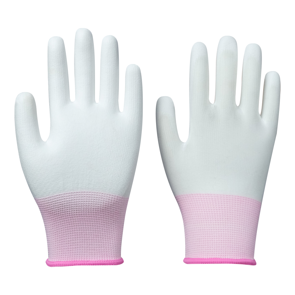 Zhongshang Durable Nylon PU Coated Gloves Pink PU Dipped Glove Labor Insurance PU Coated Gloves
