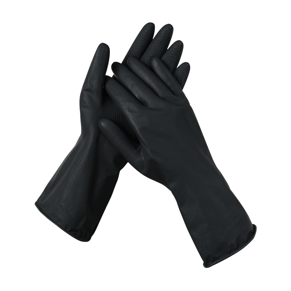 Durable black rubber long sleeved work gloves, waterproof latex gloves, industrial work latex gloves