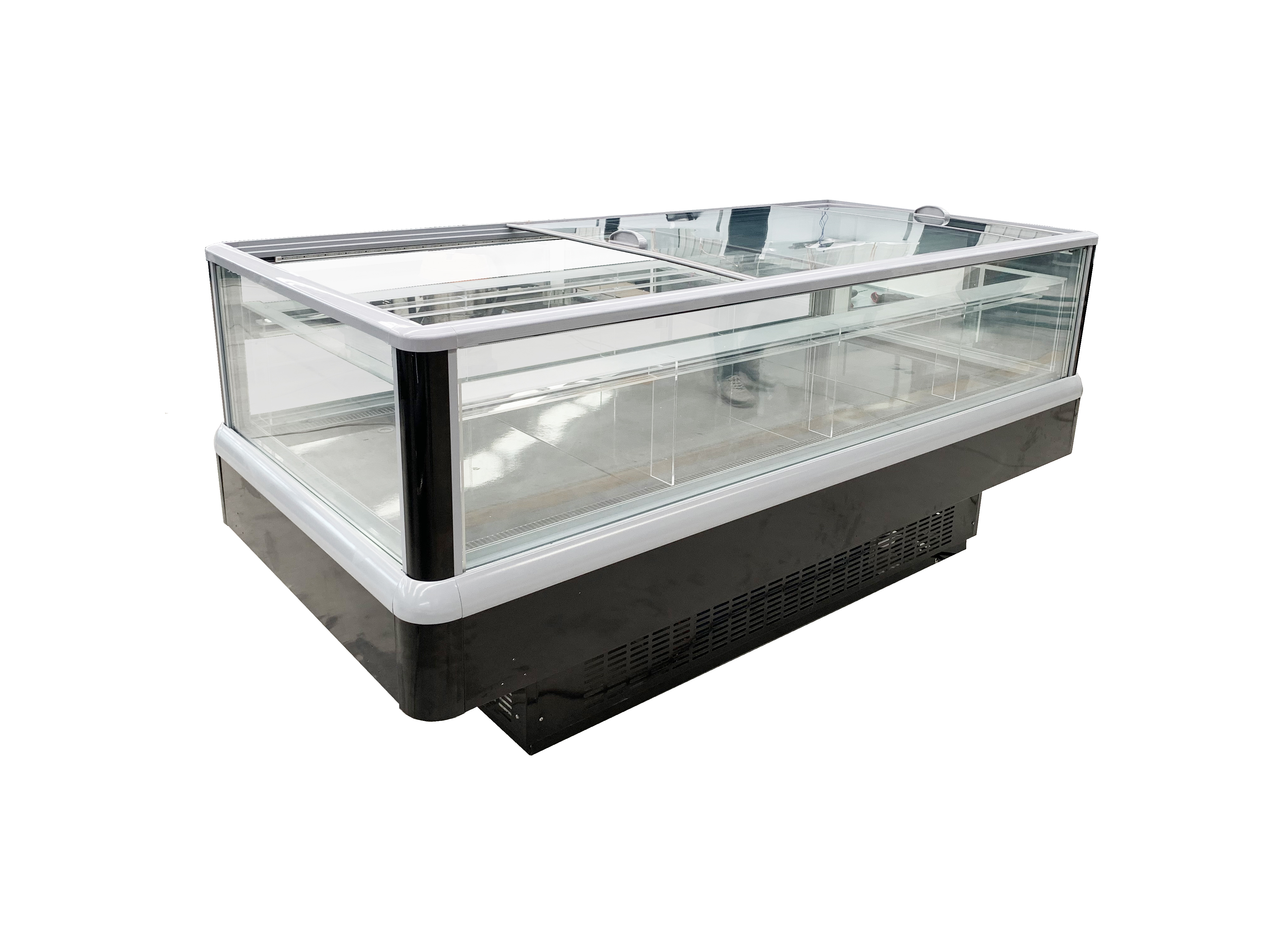 Dual temperature panoramic island Chiller and Freezer