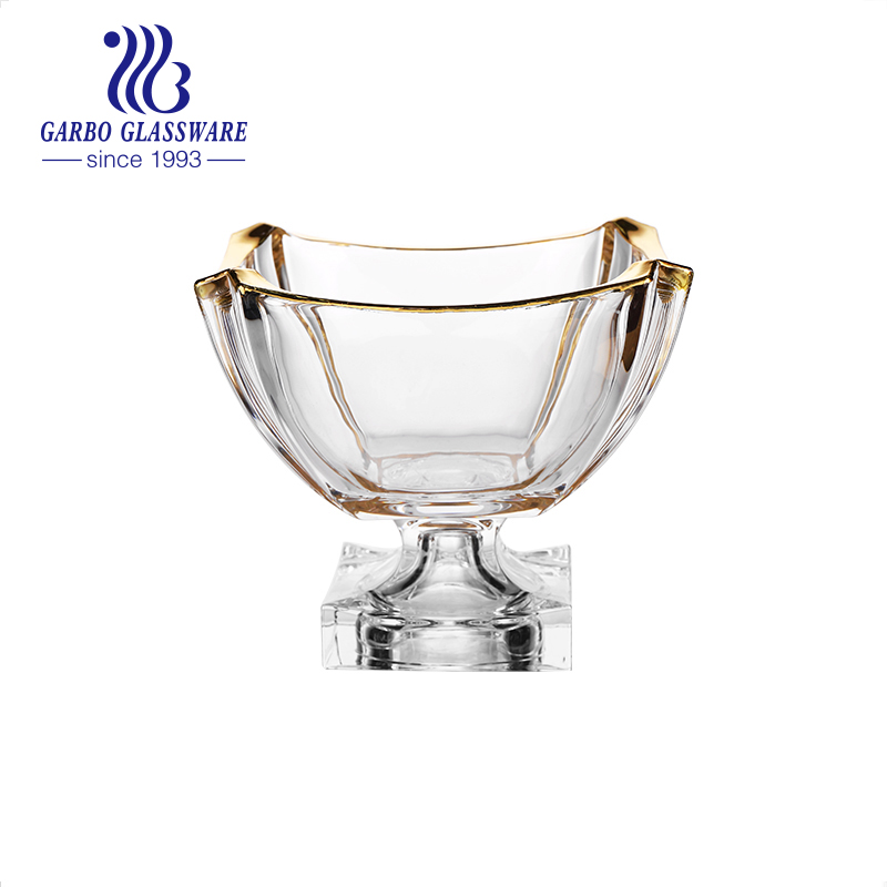 wholesale superior quality glass bowl luxury customized gift box 8'' glass fruit bowl with gold rim