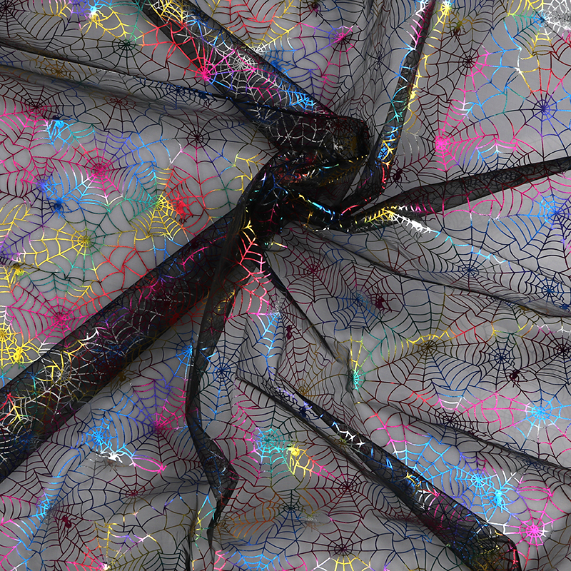 Organza Lace Embroidery Fabric Digital Print Fabric Polyester Mesh Fabric Halloween