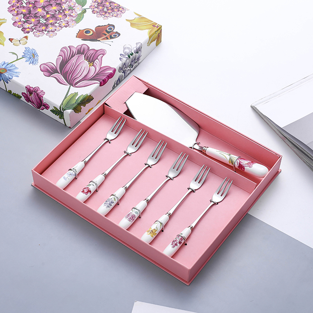 Ceramic handle stainless steel cake server tea forks