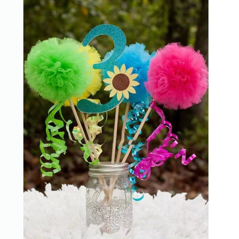 Wholesale Custom Mesh Yarn Pompom Balls Accessories Elastic Flower Pom Poms Decoration Crafts