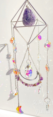 Crystal Suncatcher-Amethyst Diamond Bicone+Moon